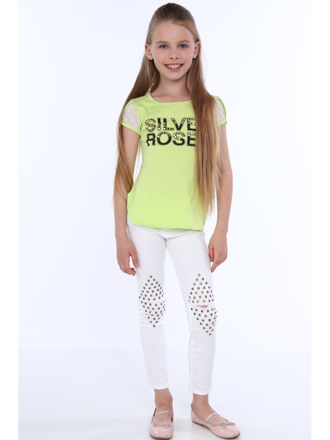 Girls\' T-shirt with mesh sleeves green NDZ0764 - Online store - Boutique